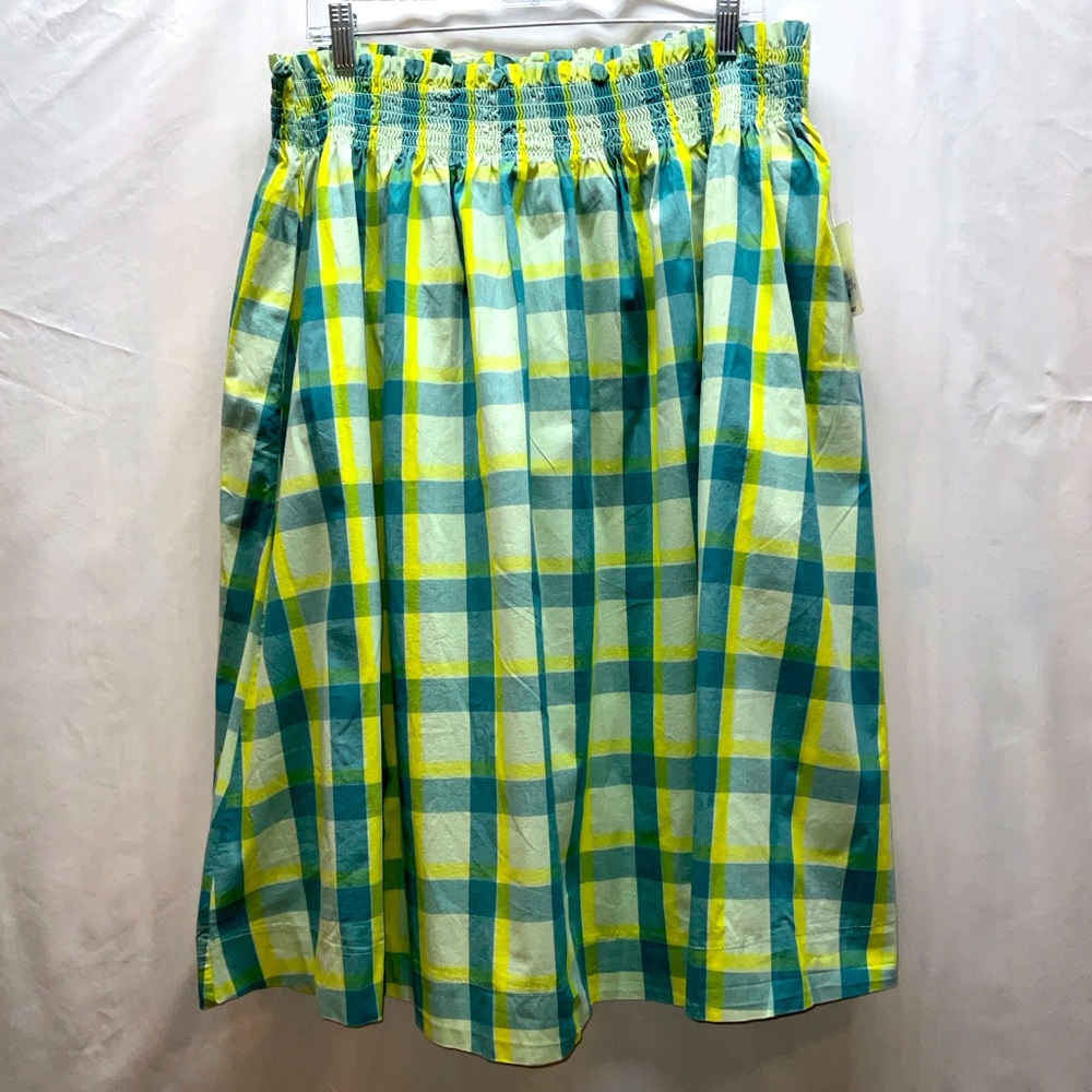 NWT a.n.a. A New Approach Catskill Plaid Yellow & Blue A Line Skirt - XL Petite